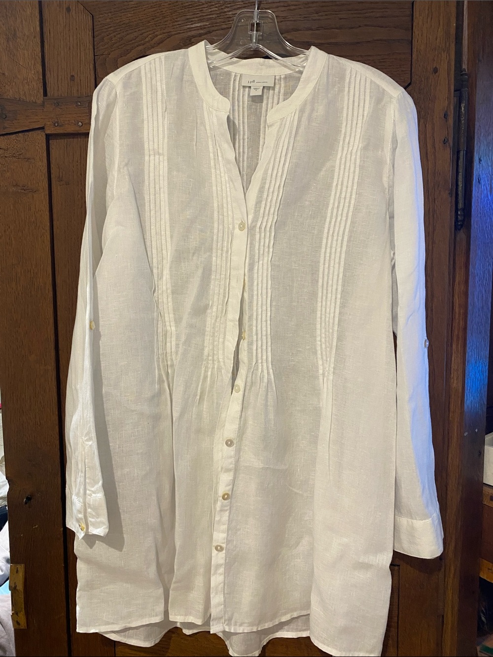 J. Jill White Linen Pintuck Button-Front Tunic